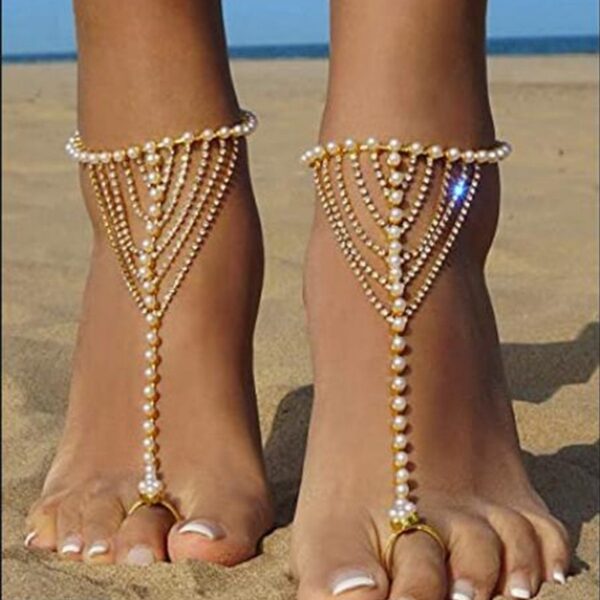 Beach Foot Ornaments Fashion Luxury Multi-layer Diamond Claw Chain Pearl Tassel - Image 5