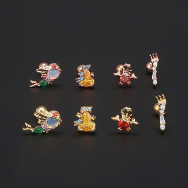 Stainless Steel Thin Rod Color Zircon Ear Bone Stud - Image 2