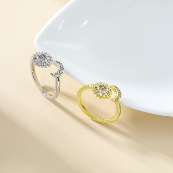 Opening Adjustable Star Moon Ring With Rhinestones Fashion Personality Couple Rings For Valentine's Day - Image 2