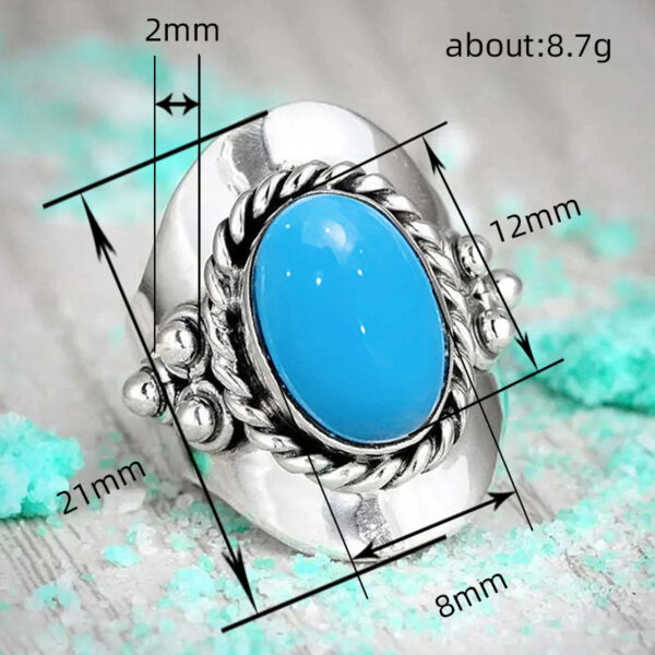 Retro Ring Exaggerated Oval Female Turquoise - Image 4