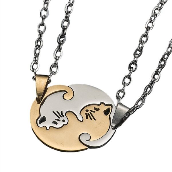 Creative Peach Heart Cat Couple Necklace Stitching Stainless Steel - Image 6