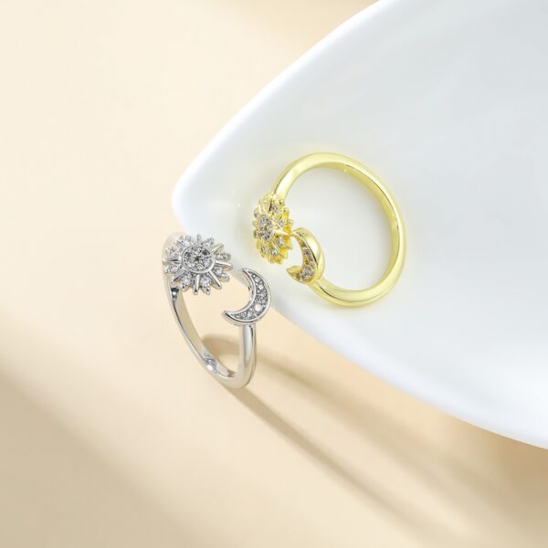 Opening Adjustable Star Moon Ring With Rhinestones Fashion Personality Couple Rings For Valentine's Day - Image 5