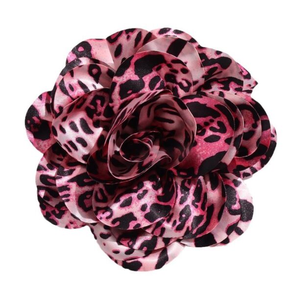 French Satin 19cm Fabric Exaggerated Leopard Large Flower Brooch - Image 4