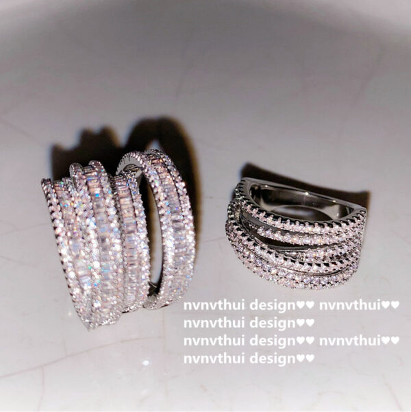 18K Platinum Plated 4-layer Ladder Zirconium Thick Multilayer Ring Space Ladder Zircon Multi-layer