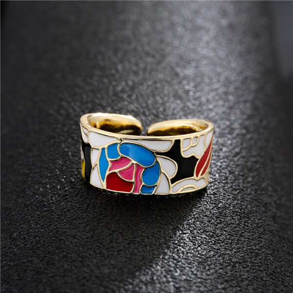 18K Gold Plated Colorful Oil Drop Geometric Ring - Image 2