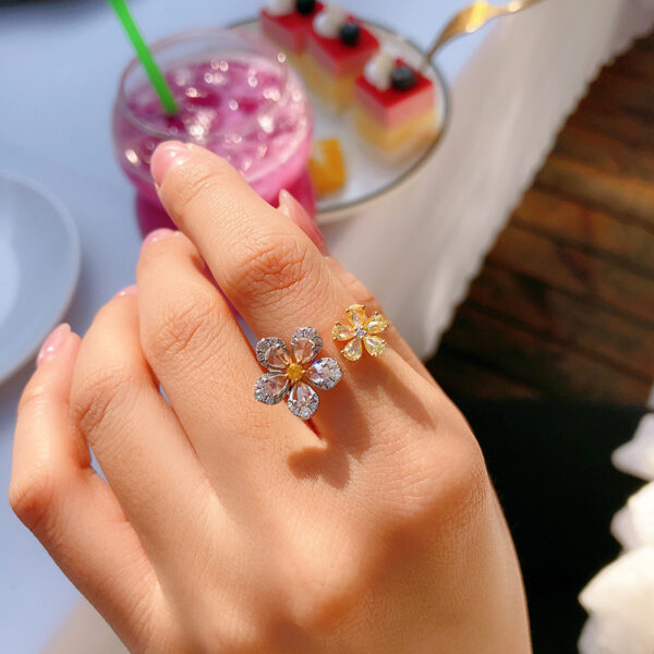 Rose Double Flower  Color Yellow Diamond Ring - Image 3