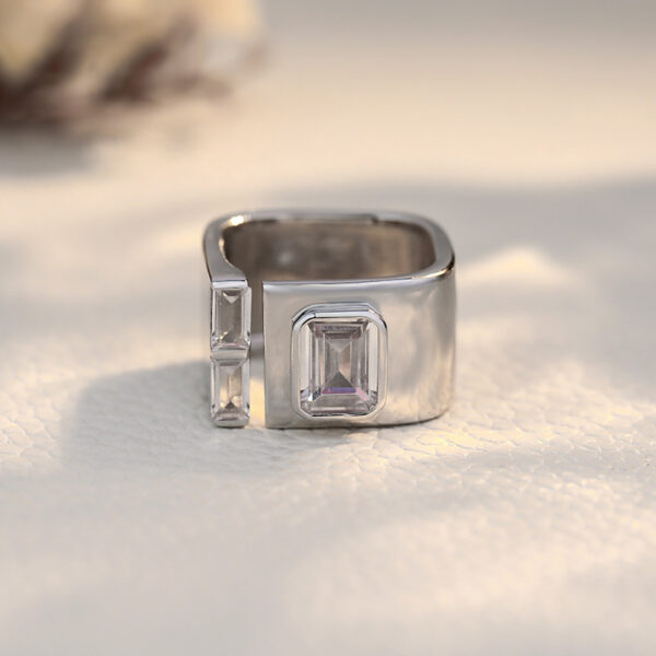 Design Sterling Silver Women's Open Square Zircon Ring - Image 4