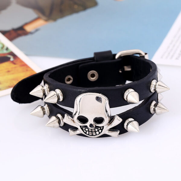 Studded Skull Leather Bracelet European And American Retro Men And Women - Image 3