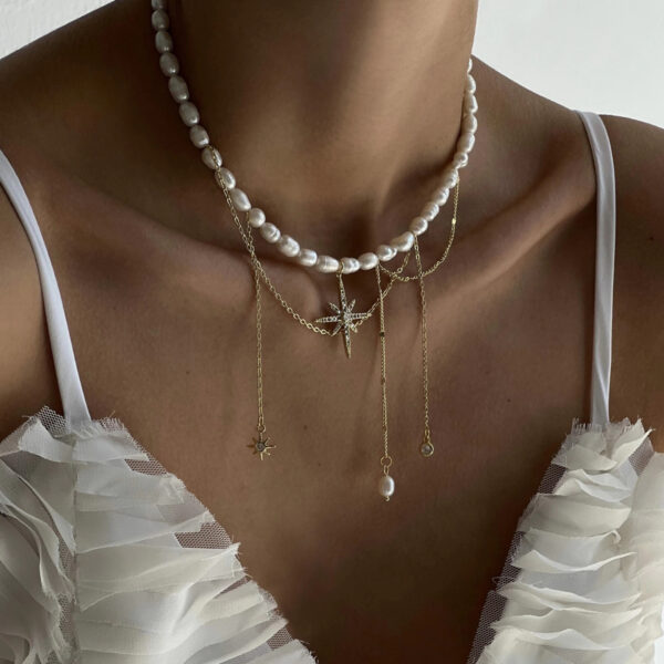 Pearl Necklace Tassel Alloy Six-pointed Star