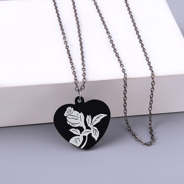 Punk Black Rose Flower Heart Pendant Necklace - Image 4