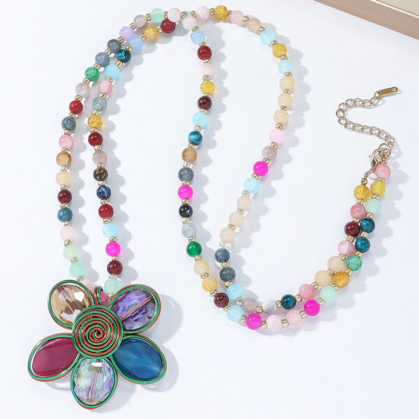 Fashion Colored Glass Beaded Flower Necklace - Image 3