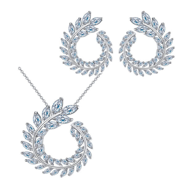 Zircon necklace earrings two-piece anti-allergic earrings true white gold plating color - Image 3