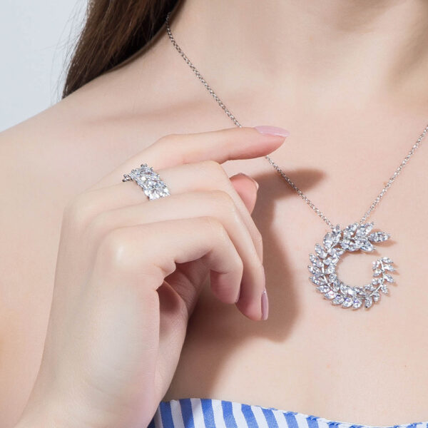 Zircon necklace earrings two-piece anti-allergic earrings true white gold plating color - Image 2