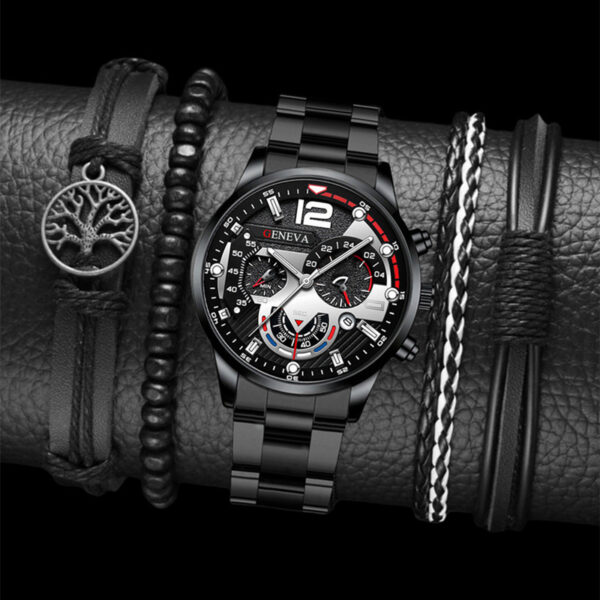 2pcs Men's New Popular Steel Strip Fashion Business Three Eye Quartz Watch Bracelet - Image 5