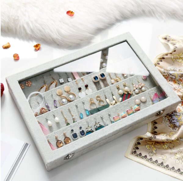 Covered ice velvet jewelry box dustproof jewelry box glass cover mixed jewelry display box - Image 2