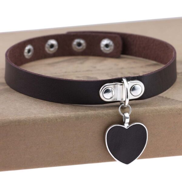 Punk Gothic Love Heart Pendant Leather Collar Leather Necklace - Image 6