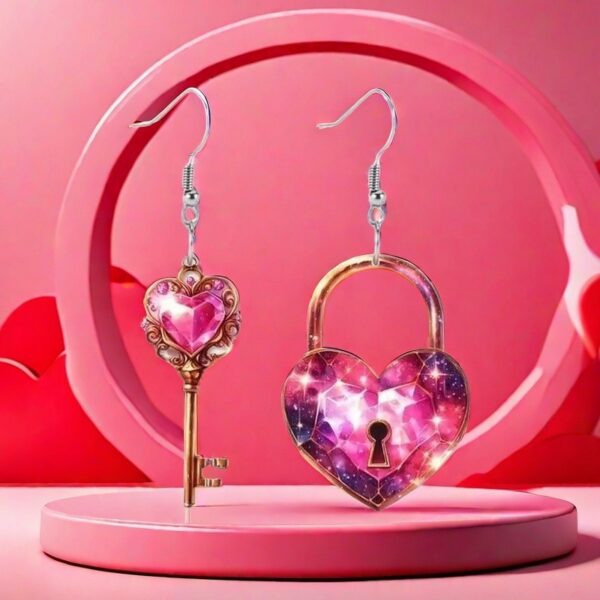 Romantic Key Heart Lock Acrylic Types A And B Earrings - Image 4