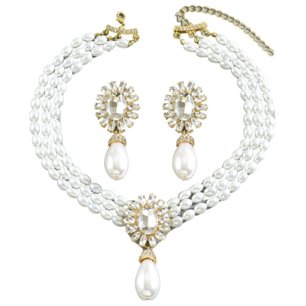 Geometric Women's Pearl Necklace And Earrings Suite - Image 6