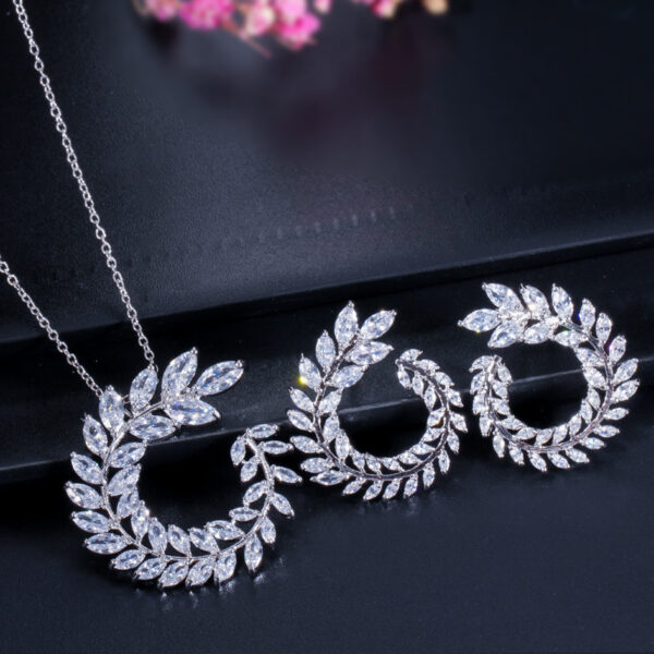 Zircon necklace earrings two-piece anti-allergic earrings true white gold plating color - Image 5