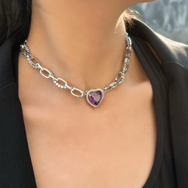 Amethyst Heart Necklace Zircon Chain Wrap - Image 2