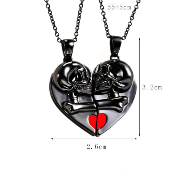 Punk Retro Skull Pendant Halloween Necklace Heart-shaped Magnetic Stitching Love Skull Couple Necklace - Image 6