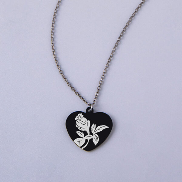 Punk Black Rose Flower Heart Pendant Necklace - Image 6