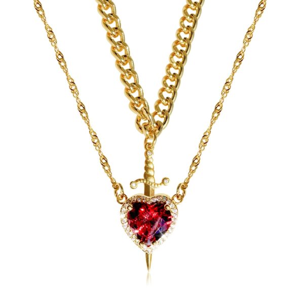 New Heart And Sword Necklace Set Gold Color Stainless Steel Crystal Couple Necklaces - Image 6