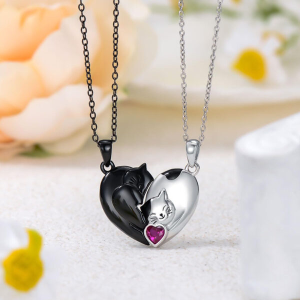 Couple Stitching Love Black And White Cute Cat Necklace - Image 3