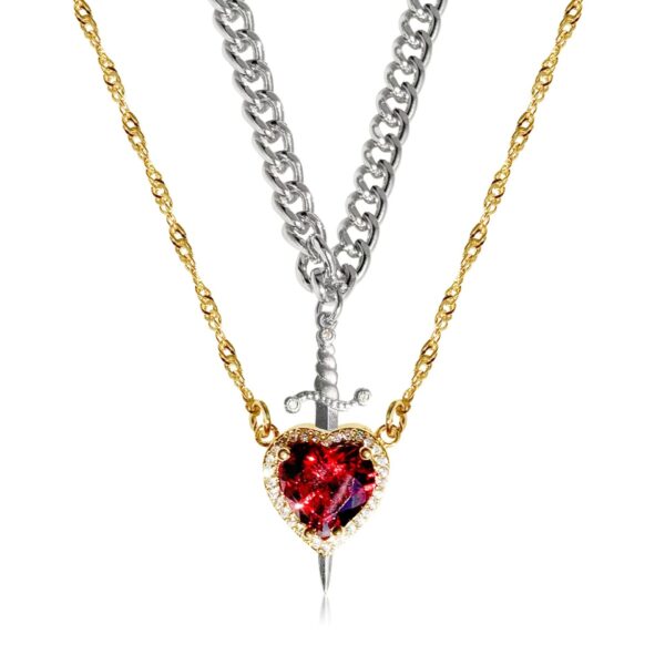 New Heart And Sword Necklace Set Gold Color Stainless Steel Crystal Couple Necklaces - Image 7