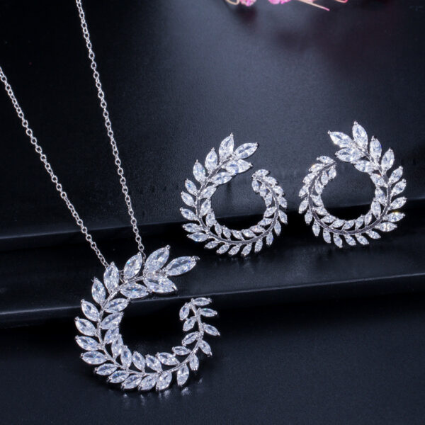 Zircon necklace earrings two-piece anti-allergic earrings true white gold plating color - Image 4