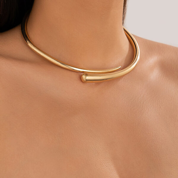 Geometric Metal Glossy Surface Spring Open Collar Bracelet Simple Necklace Choker - Image 9