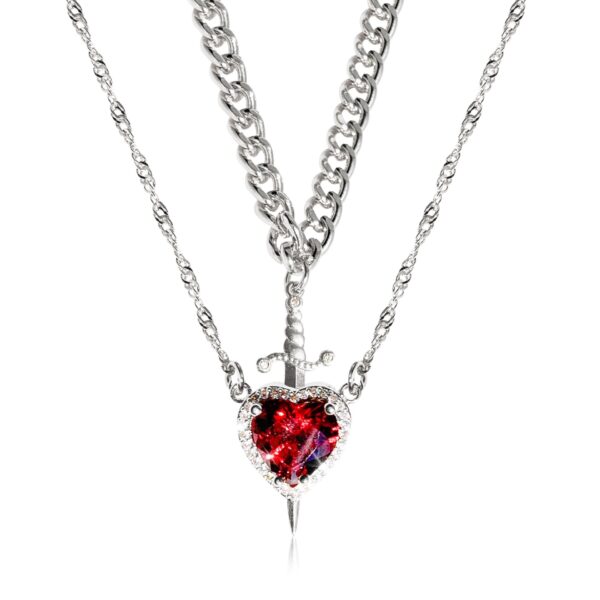 New Heart And Sword Necklace Set Gold Color Stainless Steel Crystal Couple Necklaces - Image 5