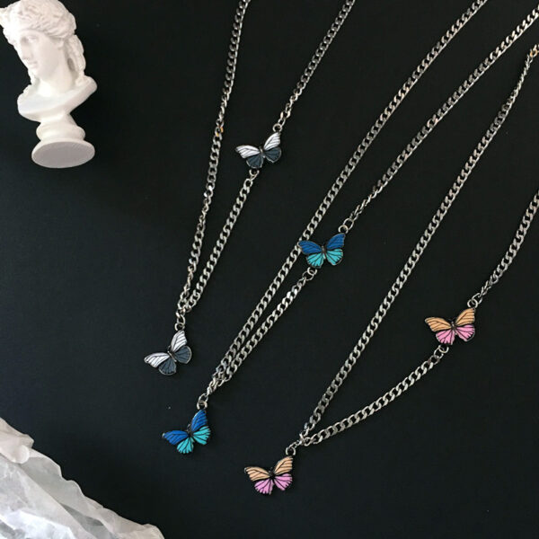 Women's Fashionable Colorful Double Butterfly Pendant Necklace