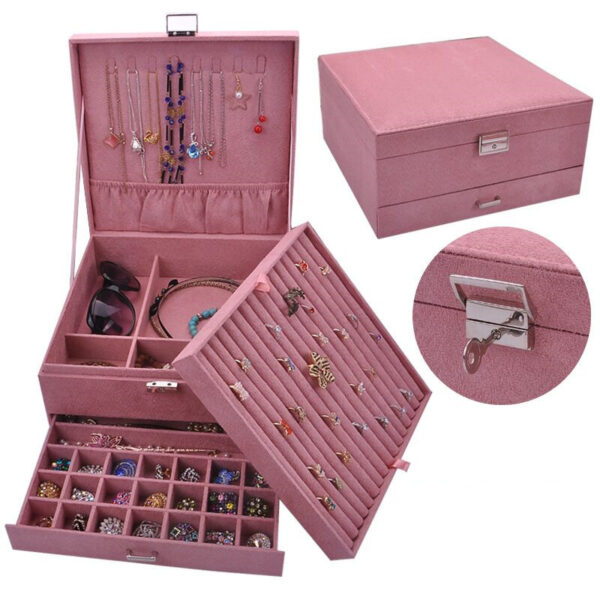 Flannelette Jewelry Box Large Space Three Layer Jewelry Box - Image 3