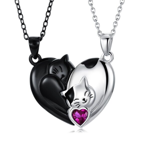 Couple Stitching Love Black And White Cute Cat Necklace - Image 4