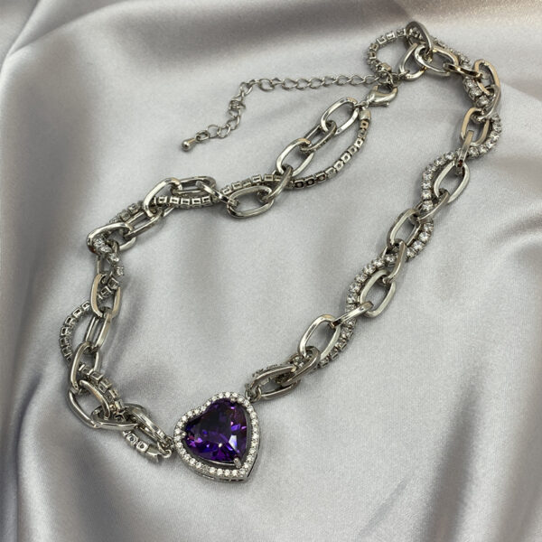 Amethyst Heart Necklace Zircon Chain Wrap - Image 4