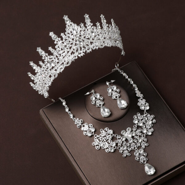 Bridal Headdress Crown Vintage Necklace Three-piece Earrings Set Pack - Image 5