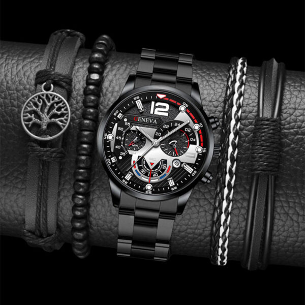 2pcs Men's New Popular Steel Strip Fashion Business Three Eye Quartz Watch Bracelet - Image 4