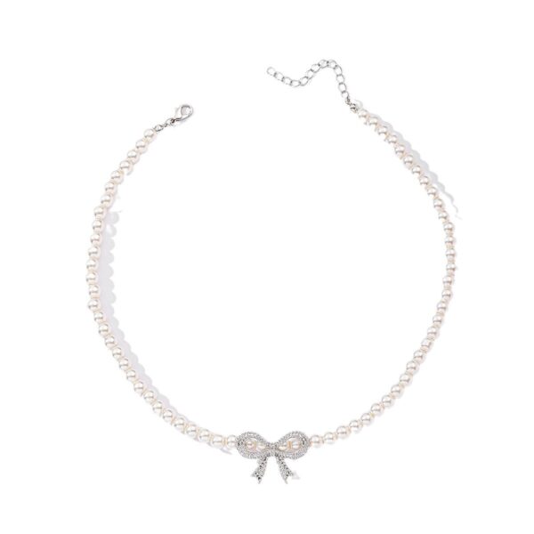 Fashion Pearl Necklace With Diamond Bow - Image 5