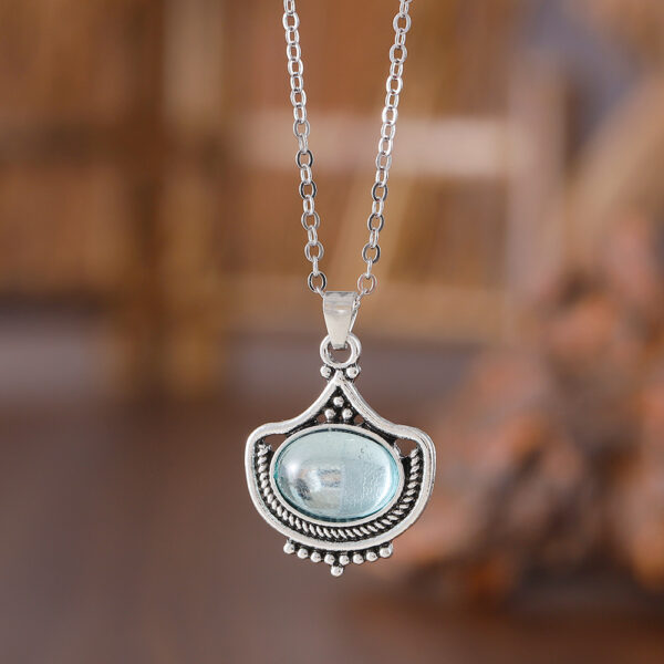 Vintage Blue Oval Gemstone Pendant Necklace Earrings - Image 4