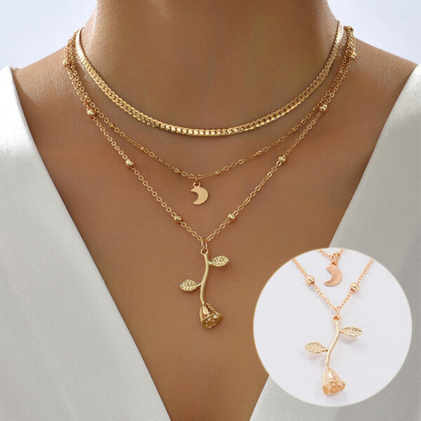 Bohemia Multilayer Moon Gold Color Pendant Necklaces For Women Rose Flower Choker Necklace 2025 Fashion Jewelry