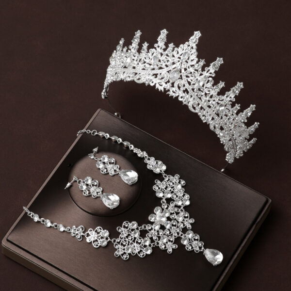 Bridal Headdress Crown Vintage Necklace Three-piece Earrings Set Pack - Image 2