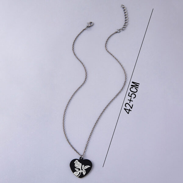 Punk Black Rose Flower Heart Pendant Necklace - Image 3