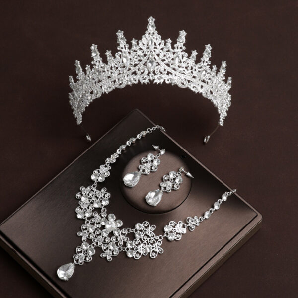 Bridal Headdress Crown Vintage Necklace Three-piece Earrings Set Pack - Image 6