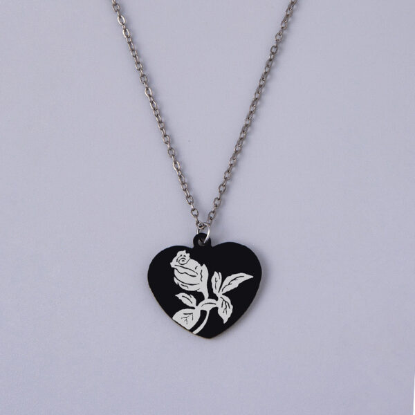 Punk Black Rose Flower Heart Pendant Necklace - Image 2