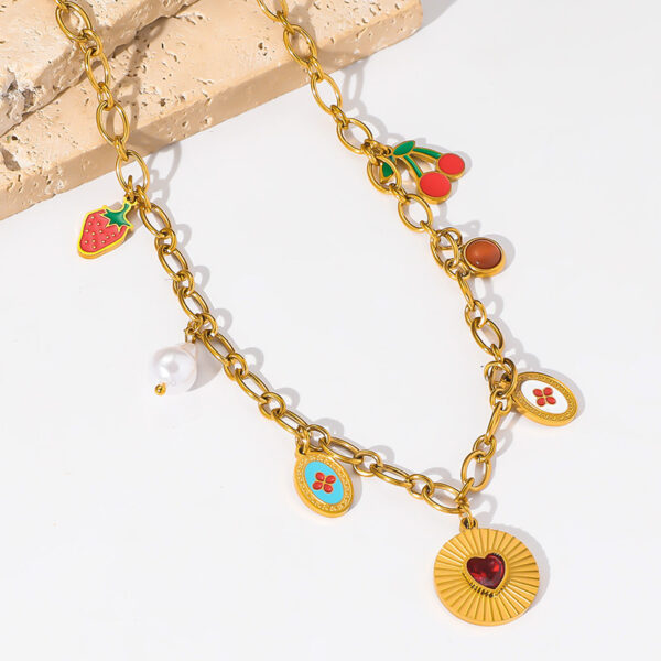 Rainbow Flower Cherry Strawberry Stainless Steel Necklace - Image 5