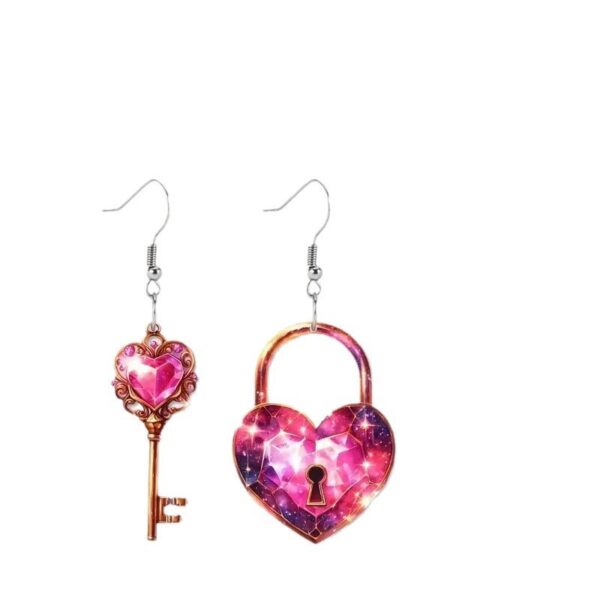 Romantic Key Heart Lock Acrylic Types A And B Earrings - Image 3