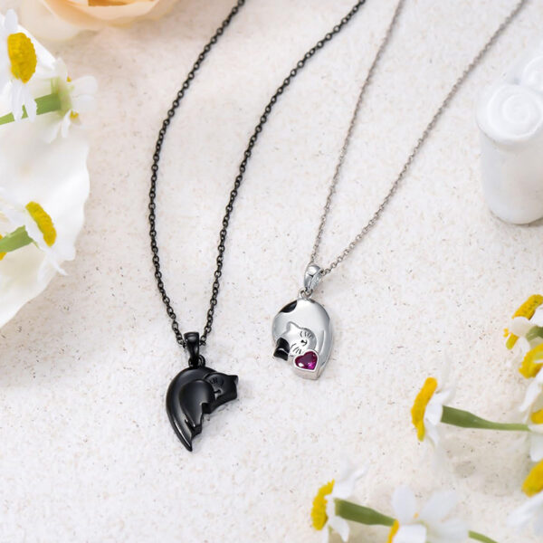 Couple Stitching Love Black And White Cute Cat Necklace - Image 5