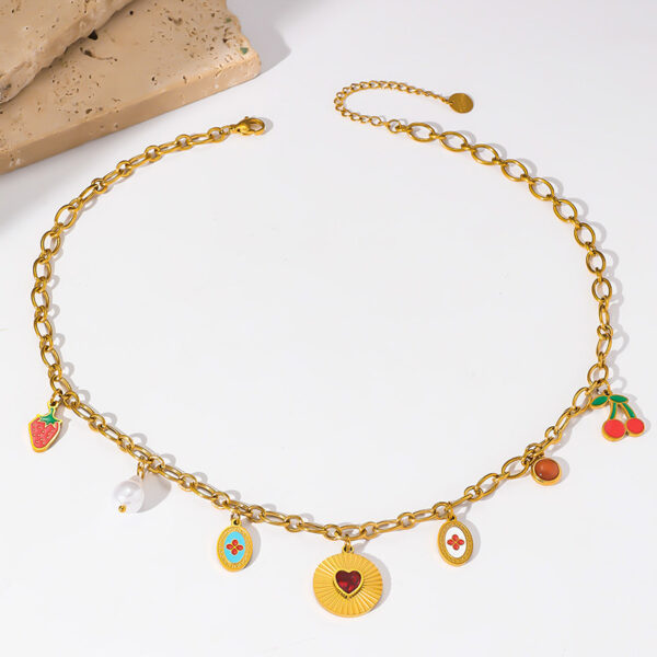 Rainbow Flower Cherry Strawberry Stainless Steel Necklace - Image 4