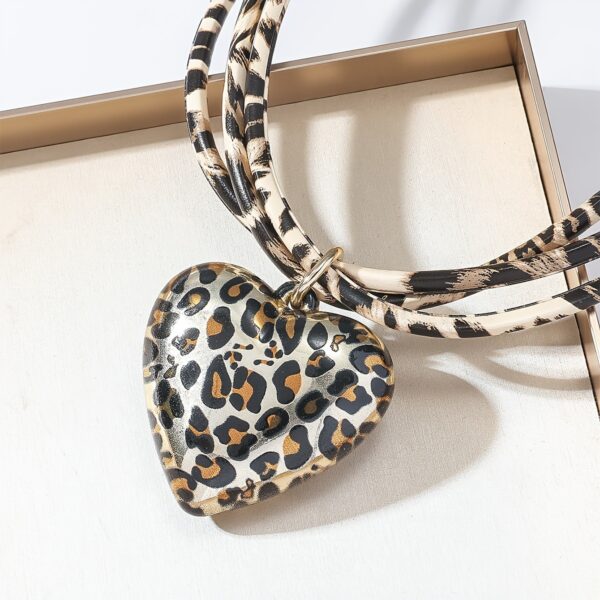 Love Leopard Pendant Multi-layer Leather String Necklace - Image 8